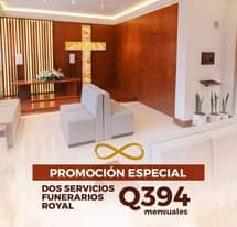 Puede ser una imagen de texto que dice "PROMOCIÓN ESPECIAL DOS SERVICIOS Q394 mensuales FUNERARIOS ROYAL"
