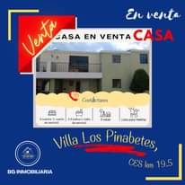 Puede ser una imagen de texto que dice "En venta Venta JASA EN VENTA CASA Contáctanos 4 4cuartos cuarto de ervicio) 2.5baños baño de servicio) I風 3salas Lista para Habitar T BG INMOBILIARIA Villa Los Pinabetes, CES km 19.5"