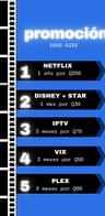 Puede ser una imagen de texto que dice "promoción 5858-5334 1 NETFLIX 1 año por Q250 STAR 2 DISNEY 1 mes por Q30 3 3 meses por Q75 IPTV 4 VIX 3 meses por Q50 5 3 meses por Q60 PLEX"