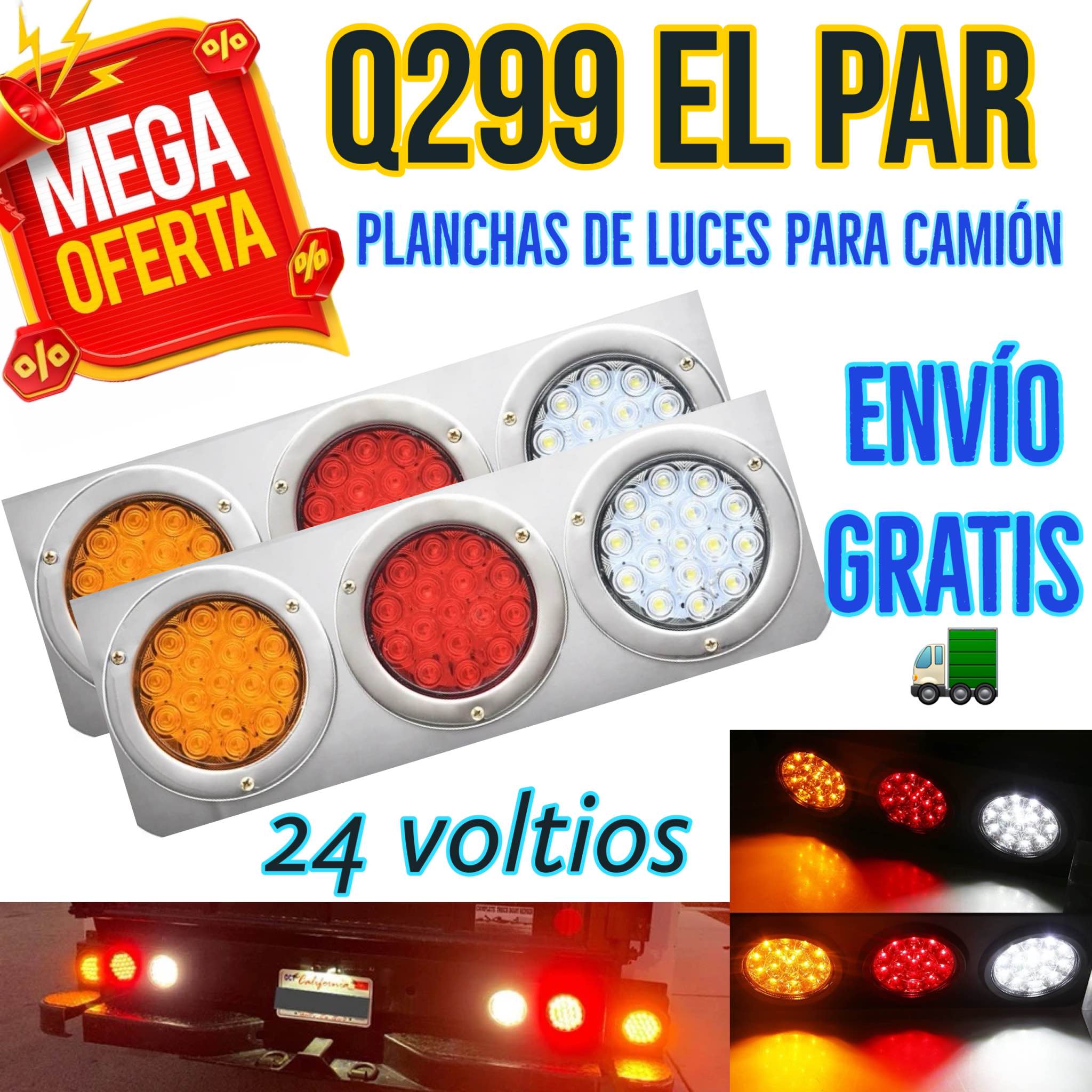 MEGA OFERTA DE FIN DE AÑO Plancha de Luces Led cromada para camión par Q299 con