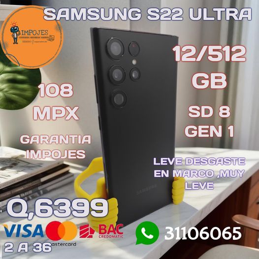 SAMSUNG S22 ULTRA
 LIBERADO DE FABRICA
 12 GB DE RAM
 512 GB INTERNAS
 CÁMARA DE